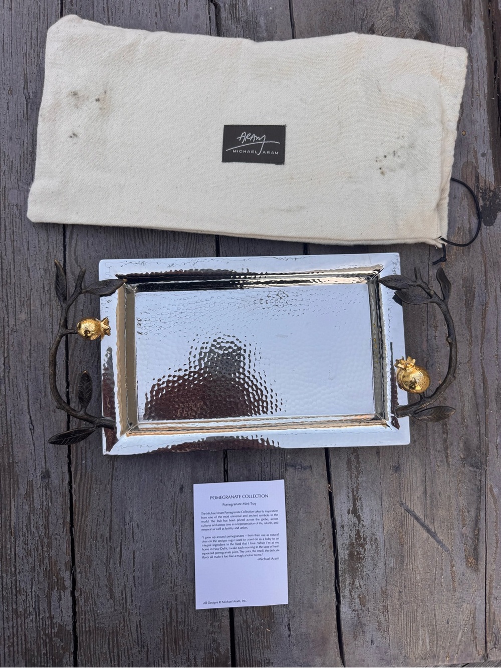 Michael Aram Silver Tray with Gold Pomegranate Handles - Picture 2 of 2